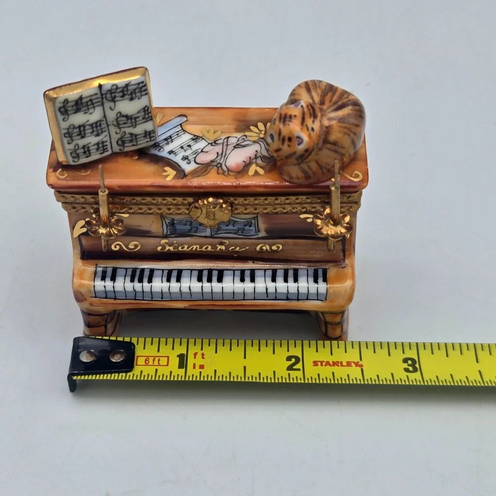 Vintage Limoges Trinket Box Piano Cat Candelabra Ballerina La Gloriette Painted